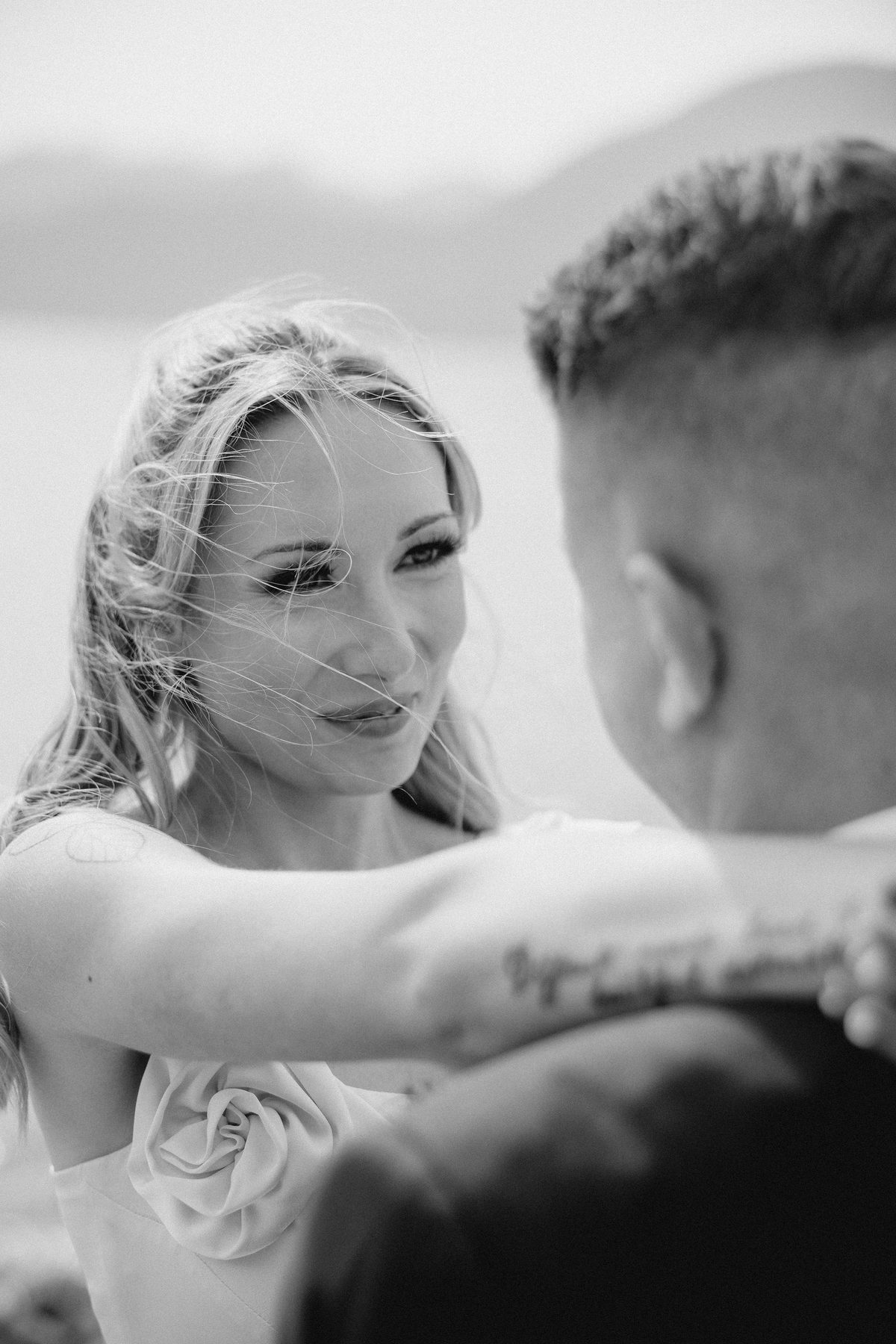Black and white elopement embrace